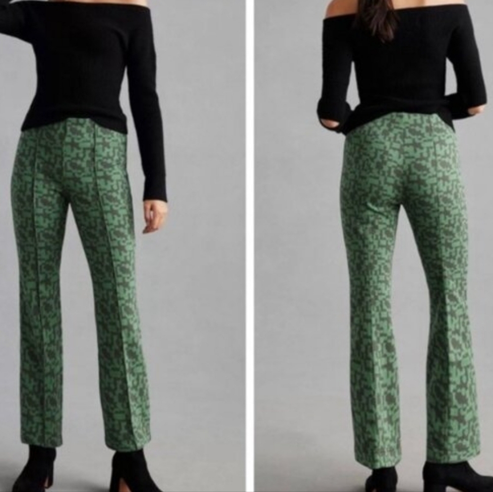 Maeve Green Pixel-Print Bootcut Pants